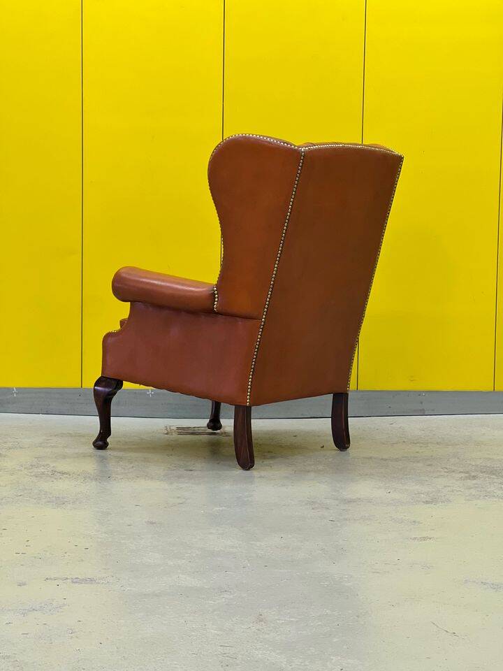 Fauteuil Chesterfield en cuir marron clair vintage