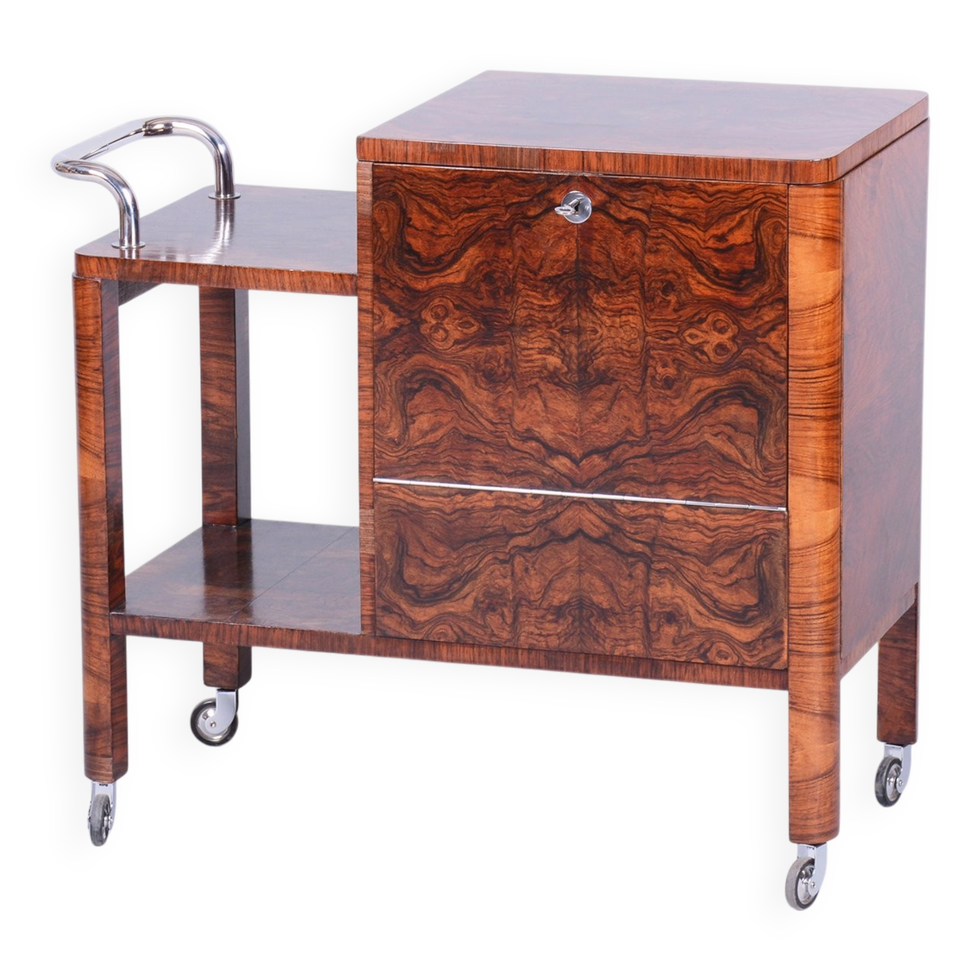 Trolley Art Déco en noyer, tchèque, années 1920