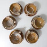 6 tasses en grès avec soucoupes vintage