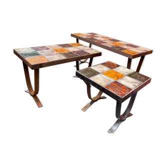 Set de 3 tables gigognes céramiques années 60