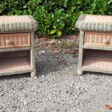 Paires de chevets en osier 1 tiroir vintage