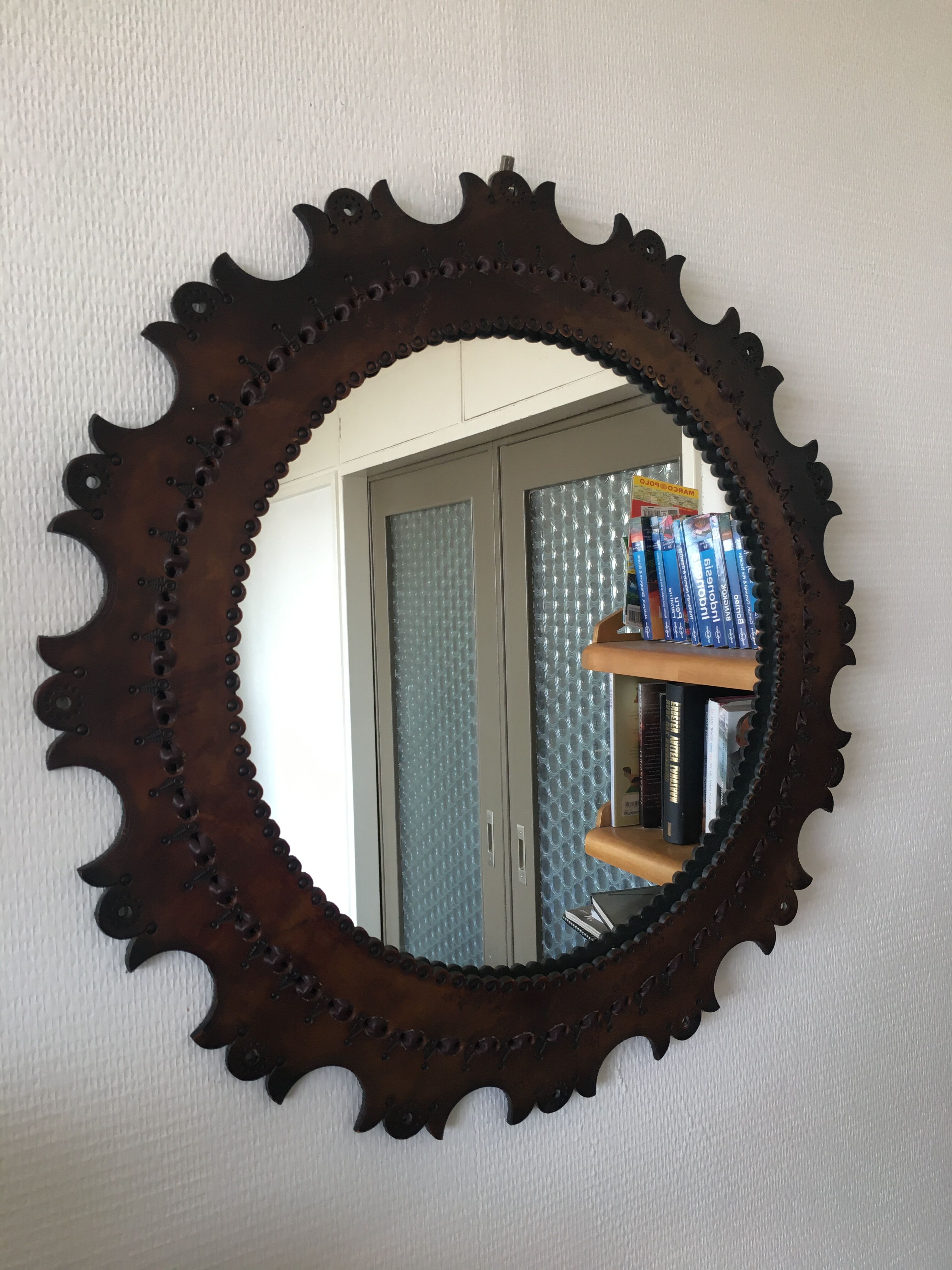 Round leather mirror, 1960s