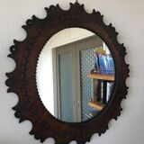 Miroir rond en cuir, années 1960