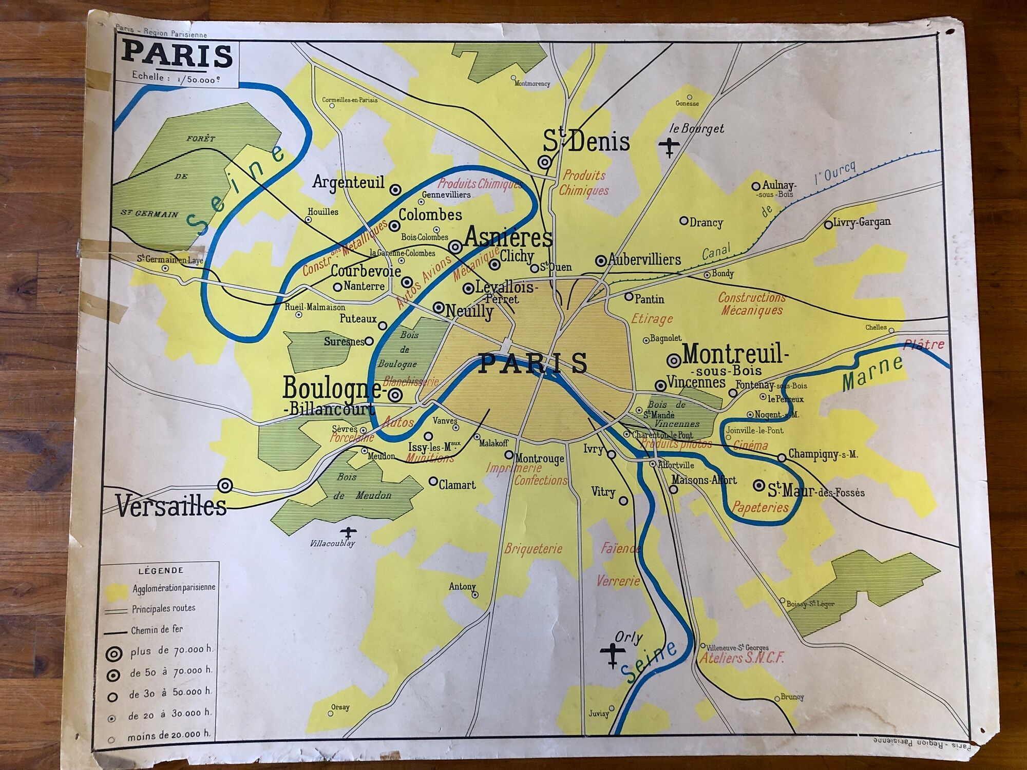 Ancienne carte de Paris et sa région années 50