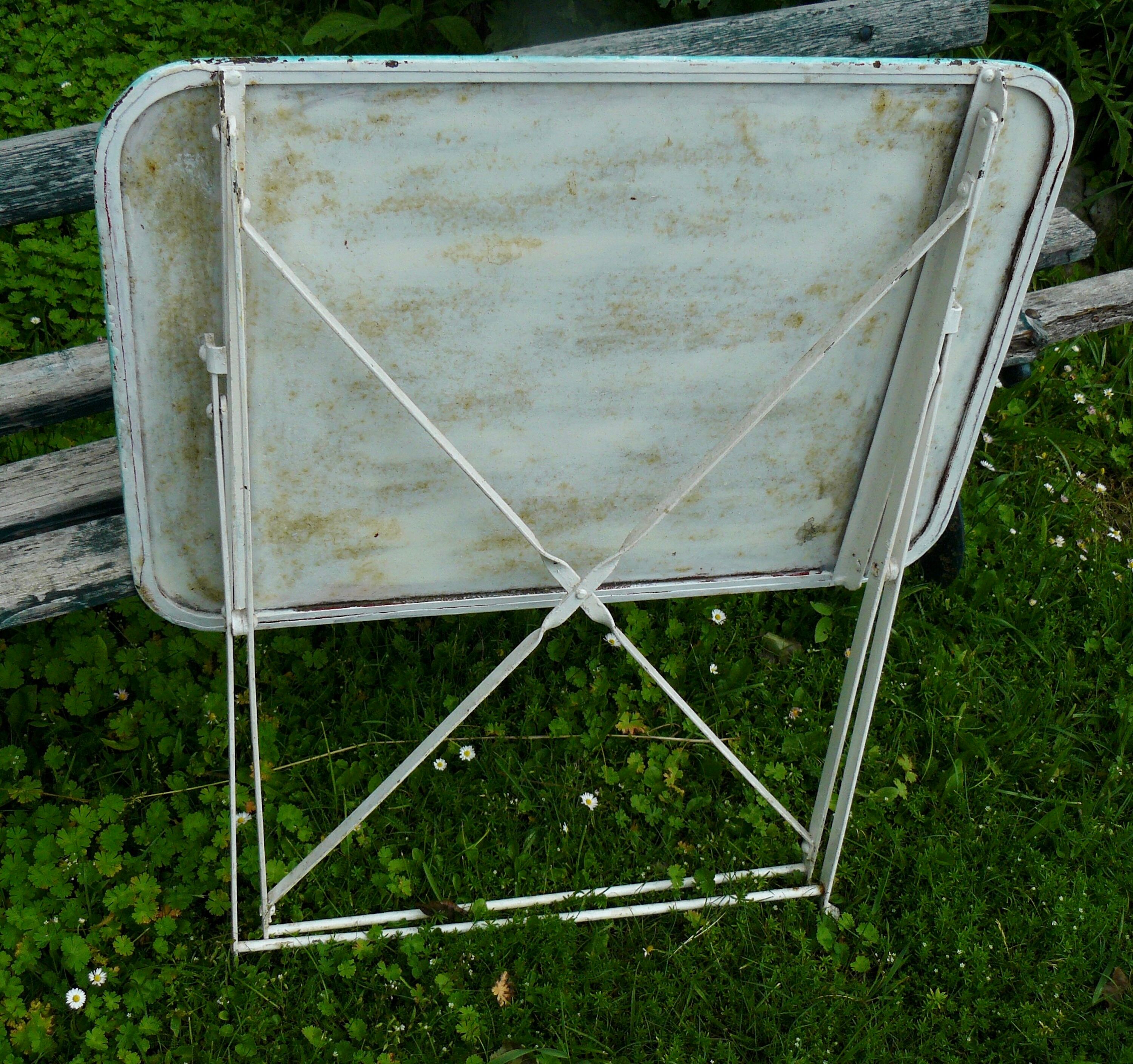 Vintage green and white painted metal folding garden table 1950
