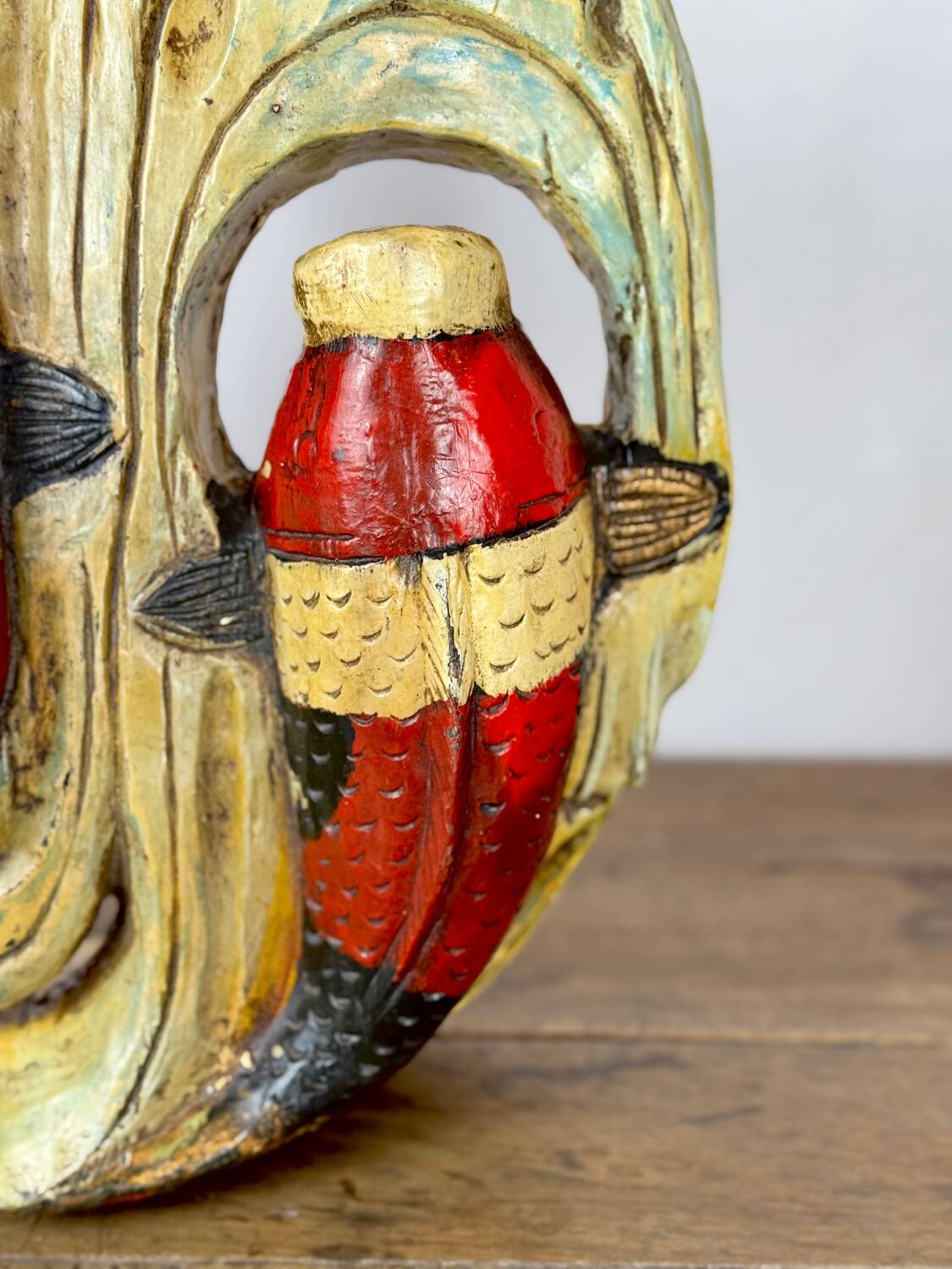 Wooden wall sculpture of Koi Carp, tribal India, mid-20th century.