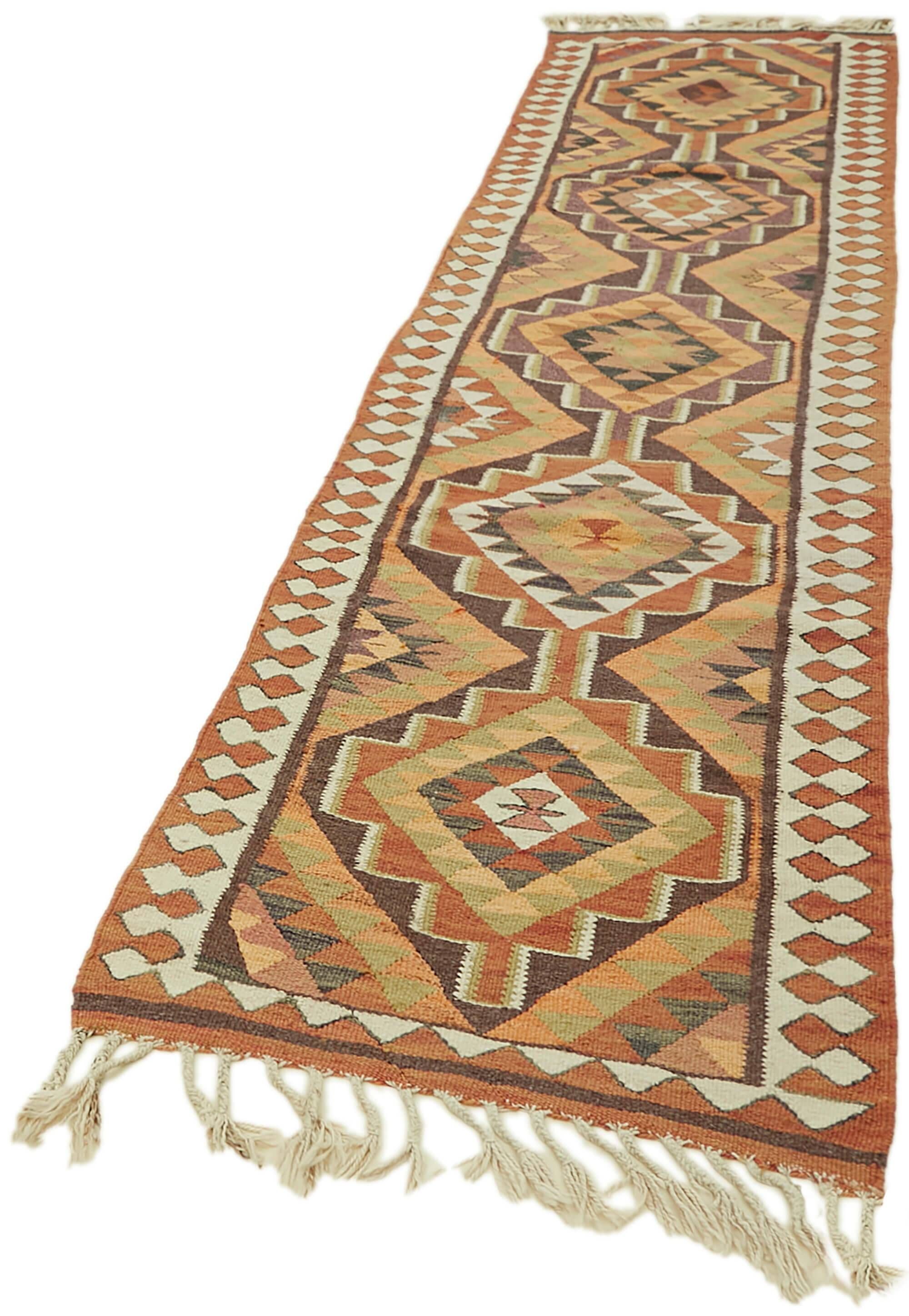 Turkish Handwoven Vintage Herki Kilim 86 cm x 340 cm