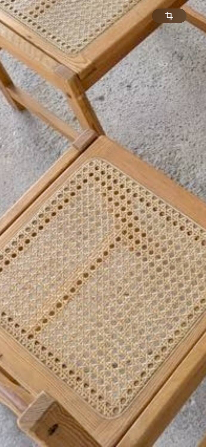 Set of 4 vintage pine chairs with cane seats