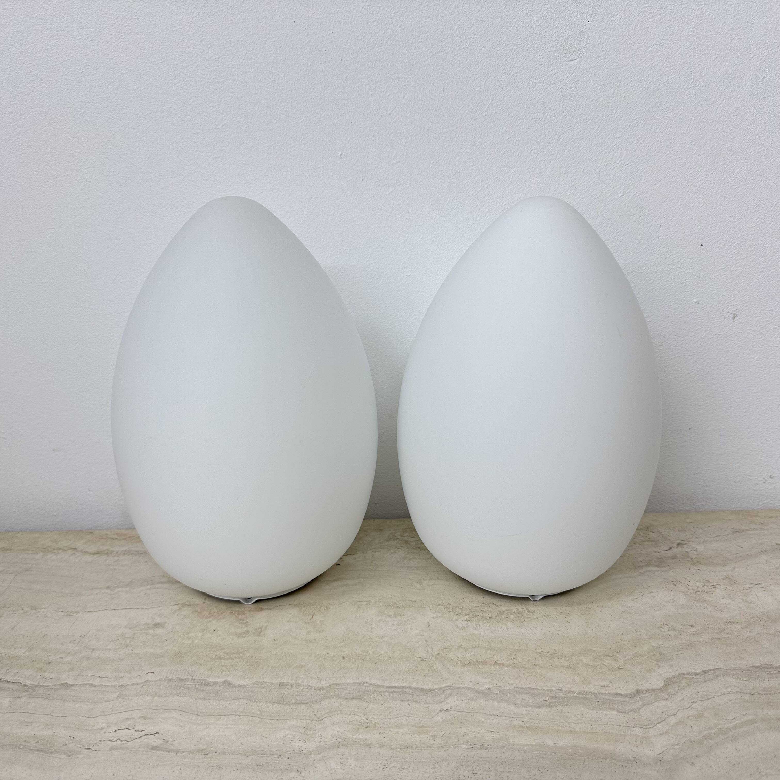 Set of 2 Vintage egg shaped opaline glass table lamp , 1970s