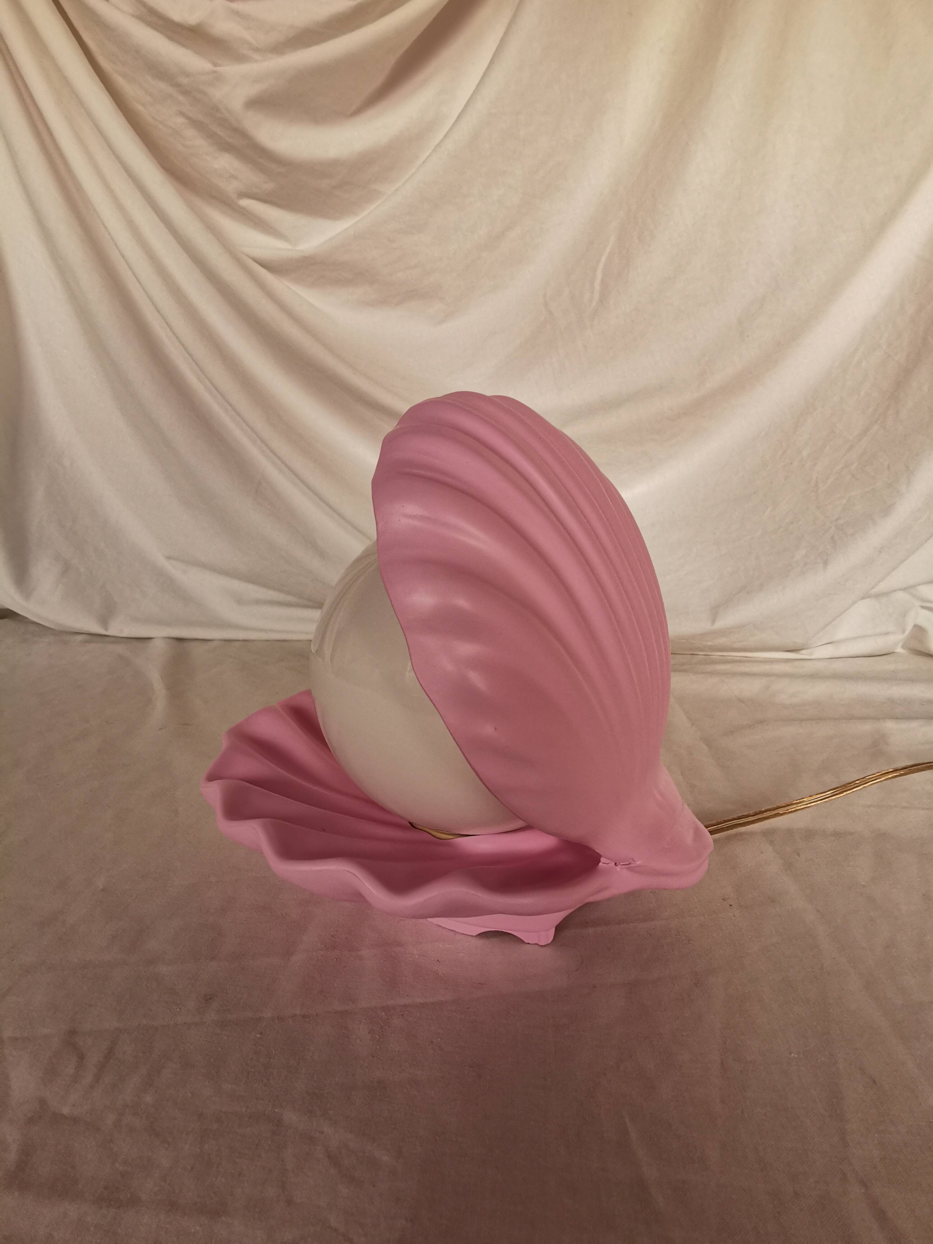 Pink shell and opaline pearl lamp, Saint-Jacques, France, 1970