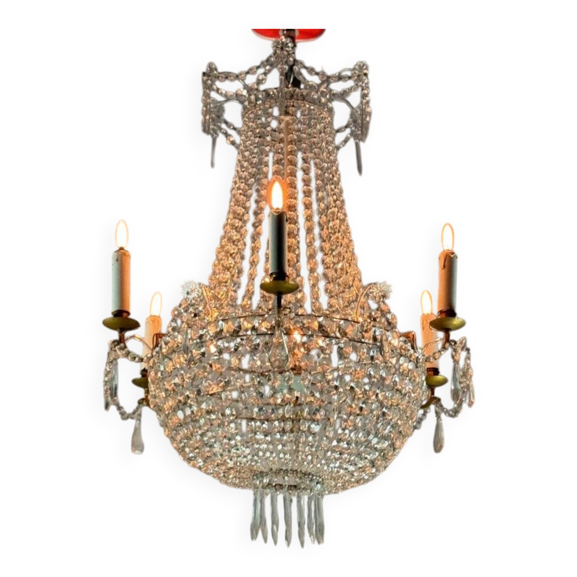 Pearl Bag Chandelier, Cut Crystals Circa 1900