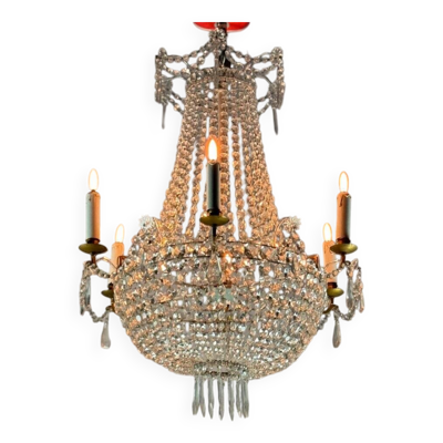 Lustre sac de perle en cristaux taillés vers 1900