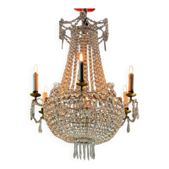 Lustre sac de perle en cristaux taillés vers 1900