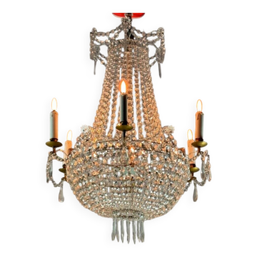 Pearl Bag Chandelier, Cut Crystals Circa 1900