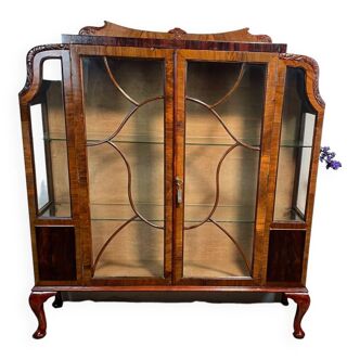 Art deco vintage brocante rosewood and walnut display cabinet 1920-1930