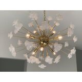 Lustre fleurs blanches murano verre spoutnik ovale en or