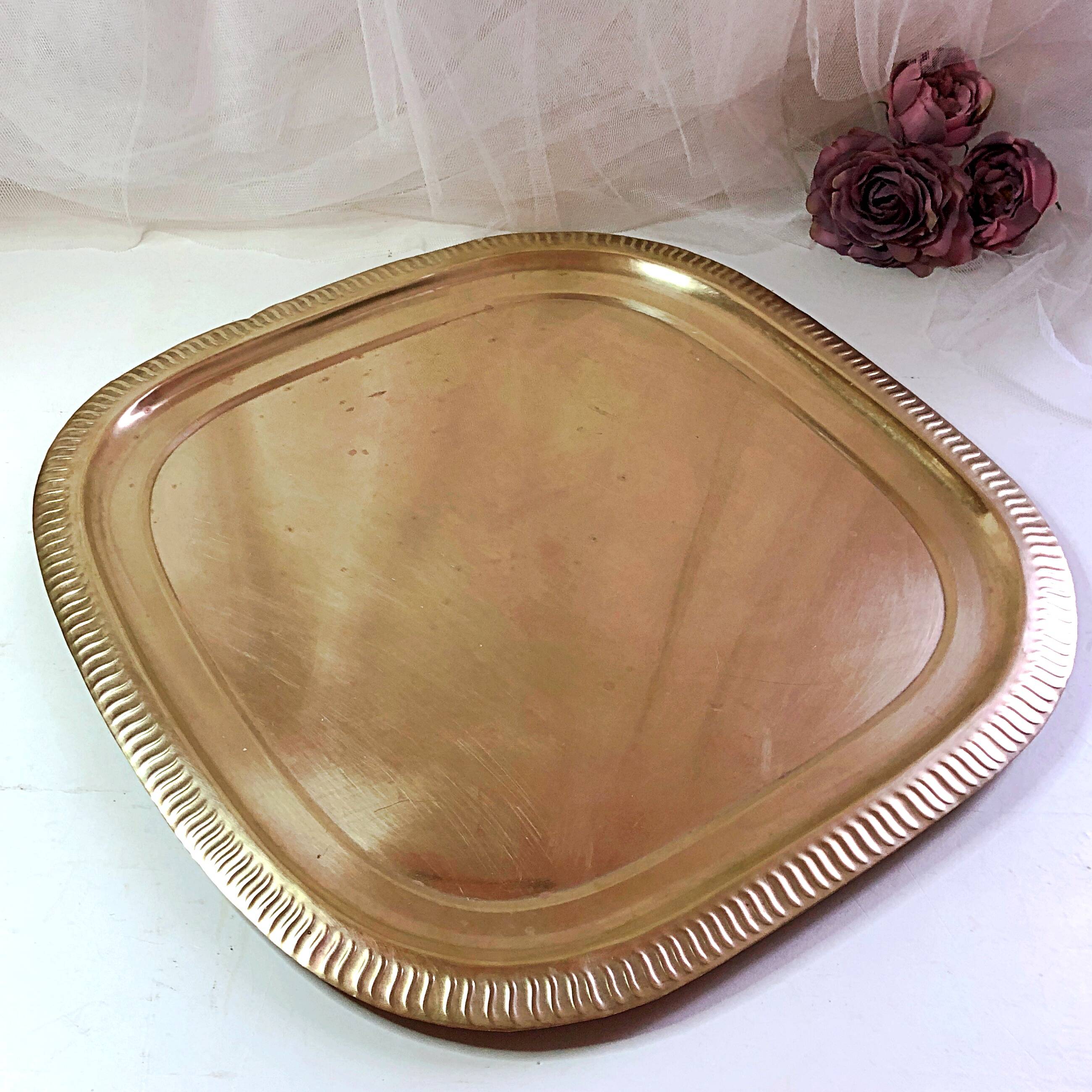 Large gilded copper serving tray early 20th century