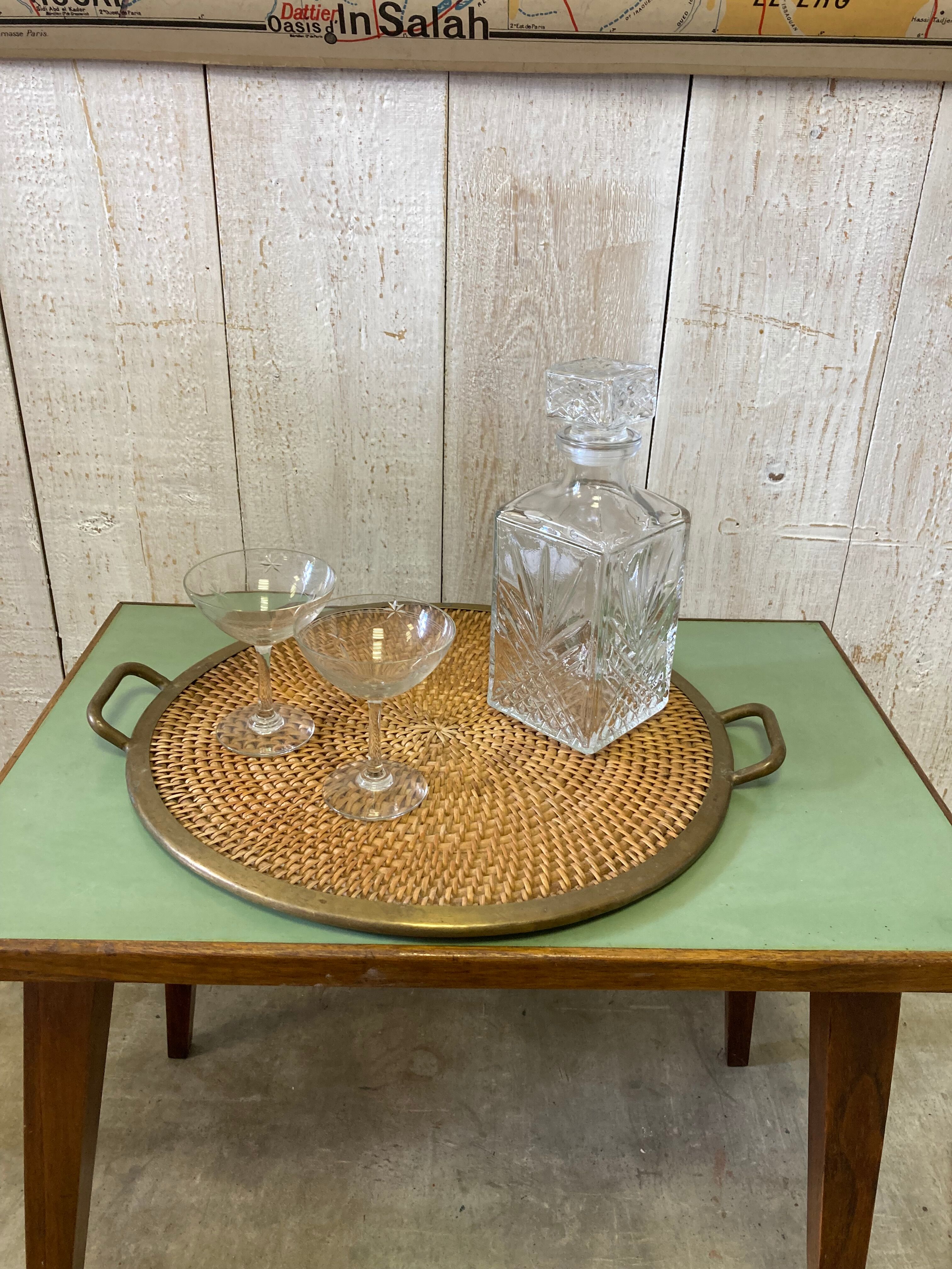 Wicker & brass tray