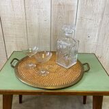 Wicker & brass tray