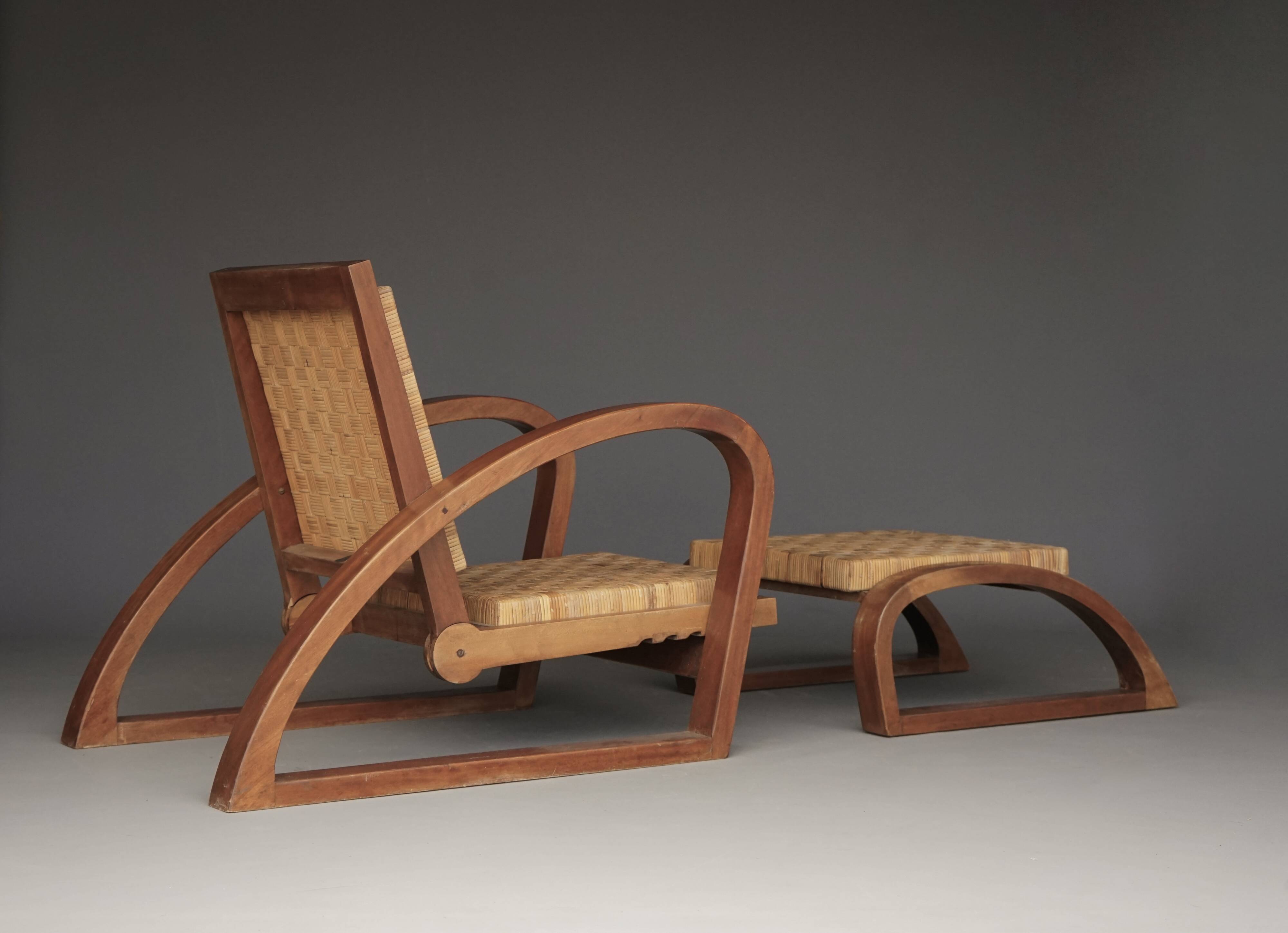 Vintage Lounge Chair and Ottoman by Francis Jourdain, 1920s