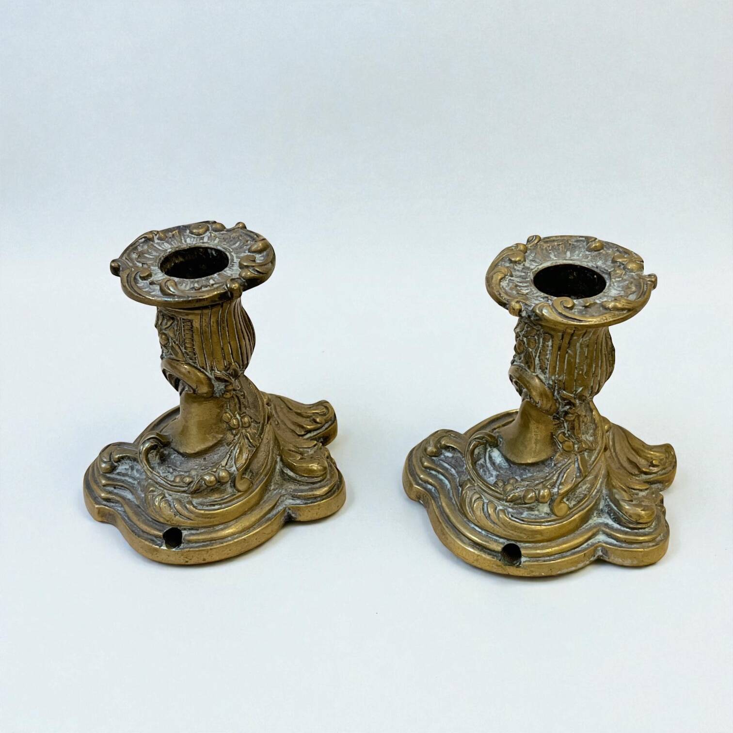 Pair of antique gilt bronze toilet candlesticks - 19th century - Louis X style