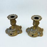 Pair of antique gilt bronze toilet candlesticks - 19th century - Louis X style
