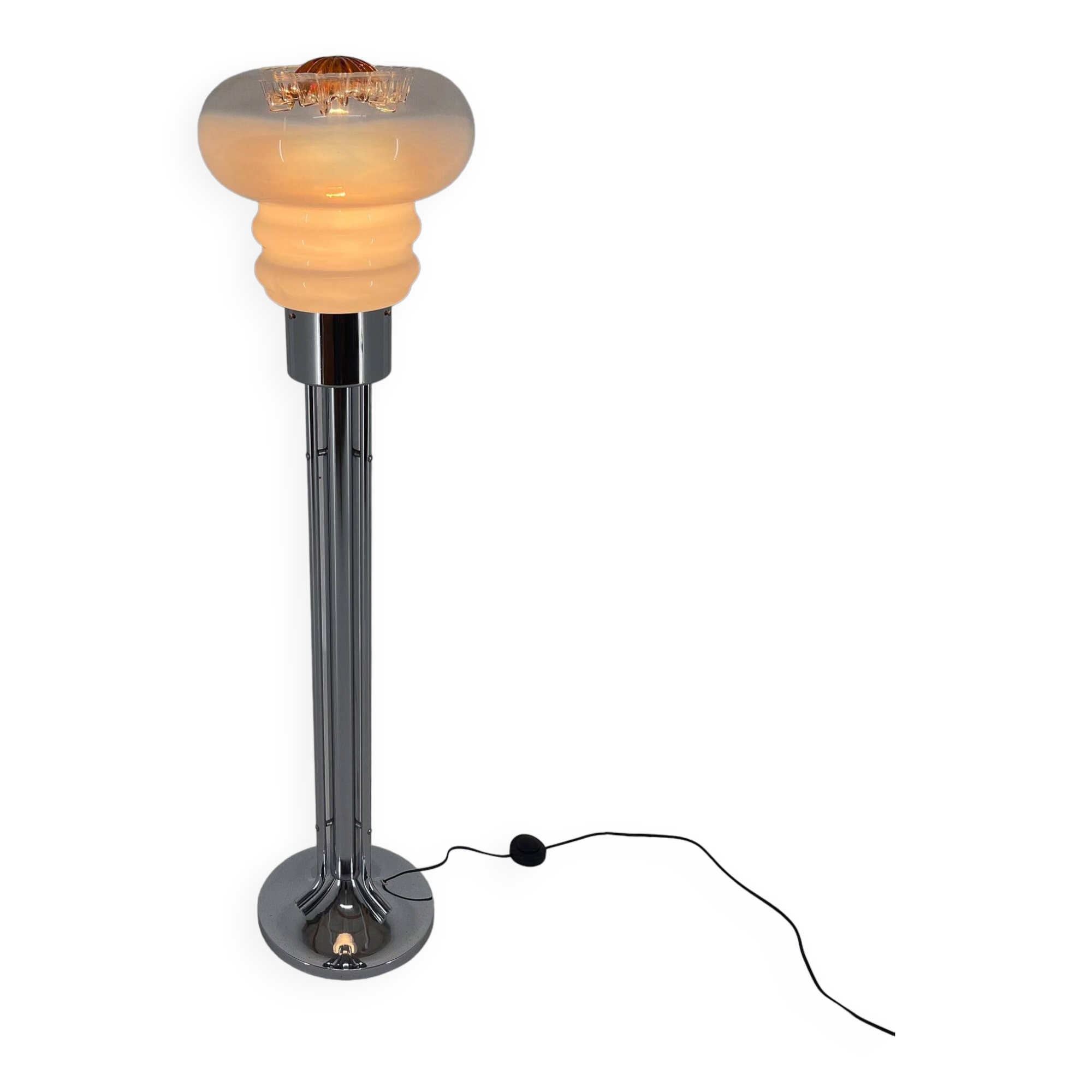 Mid-Century Chrome & Murano Glass Floor Lamp, Italy, 1970's