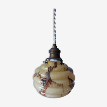 Suspension baladeuse Art Deco en opaline marbrée