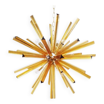 Lustre contemporain Sputnik en verre de Murano "Triedro" ambré