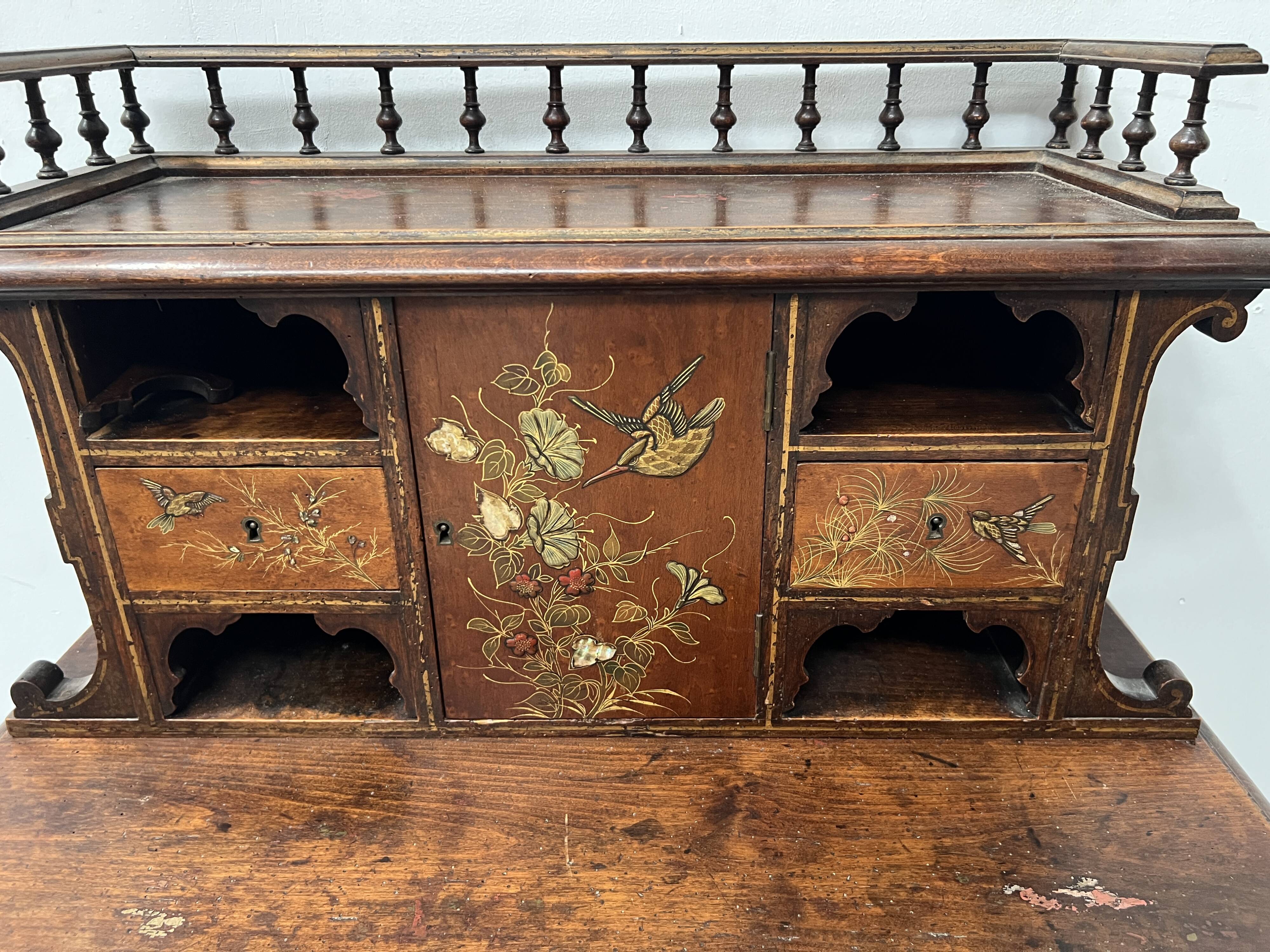 Wooden stepped desk decorated with pyrography, 19th century