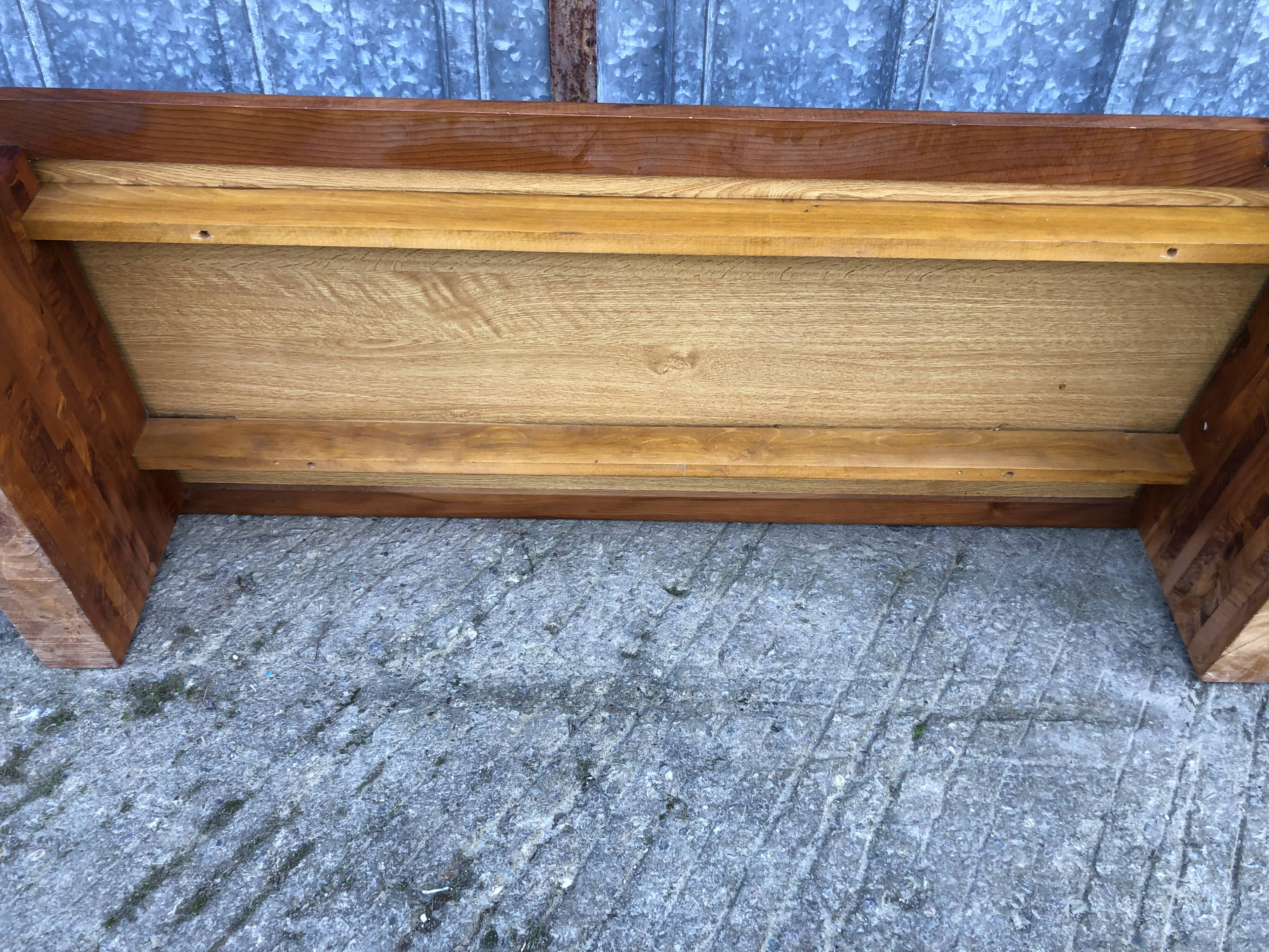 Vintage Yew Wood Bench with 3 Cushions