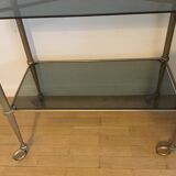 70s Furniture Glass and Brass Trolley on Wheels