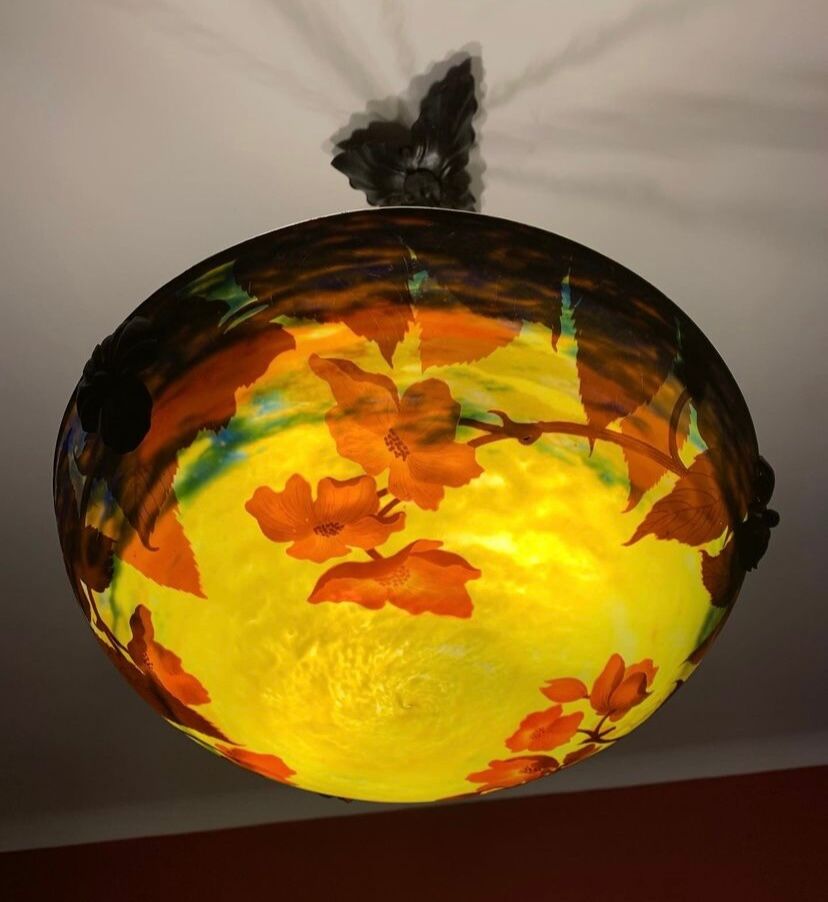 Chandelier glass paste decorated with poppies