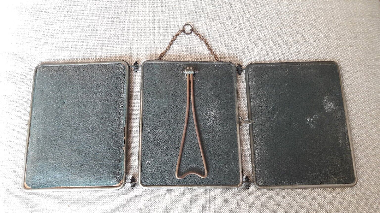 Barber triptych with towers brass mirror 58x24cm