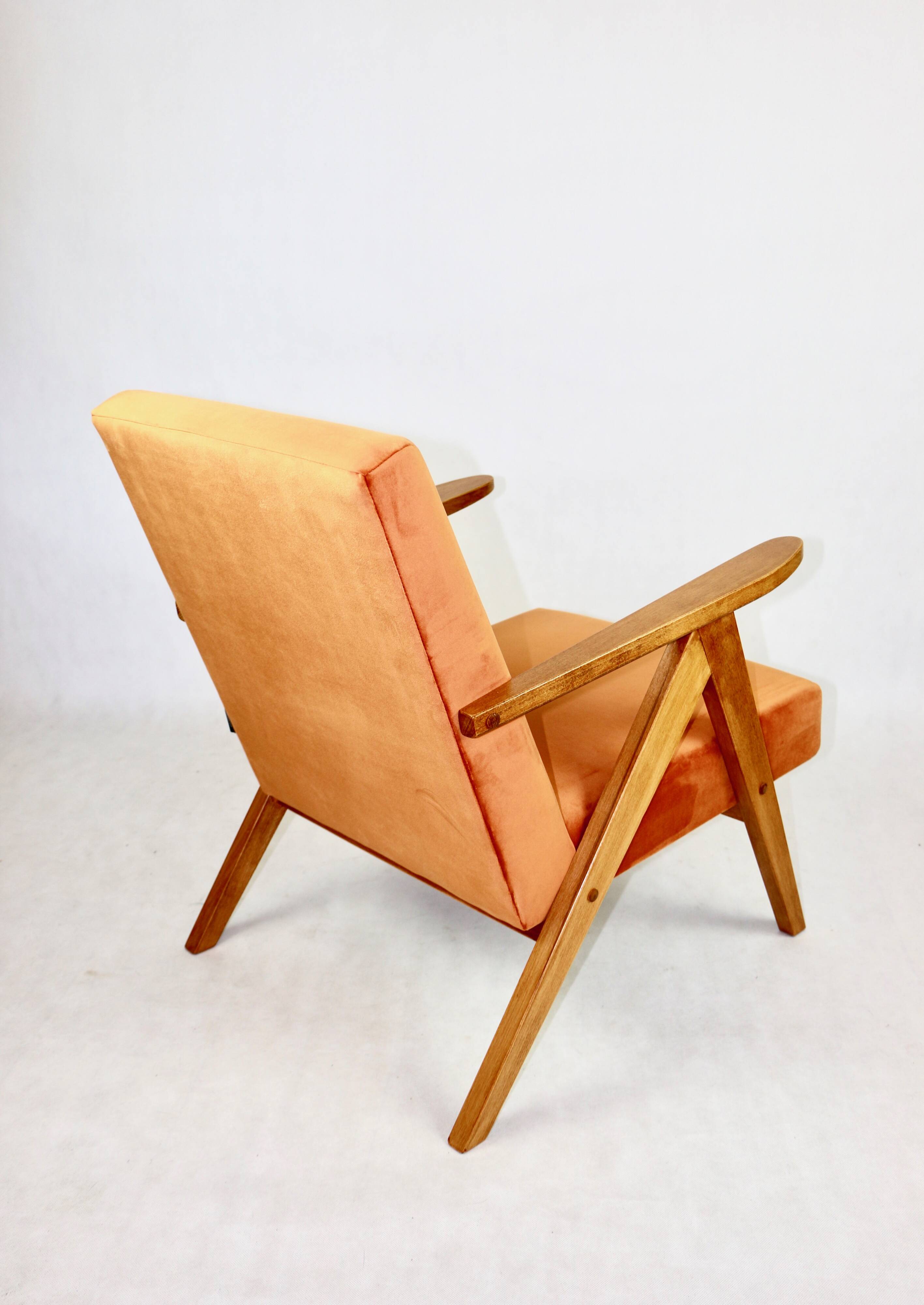 Vintage armchair VAR B-310 orange velvet fabric - 2 pieces available