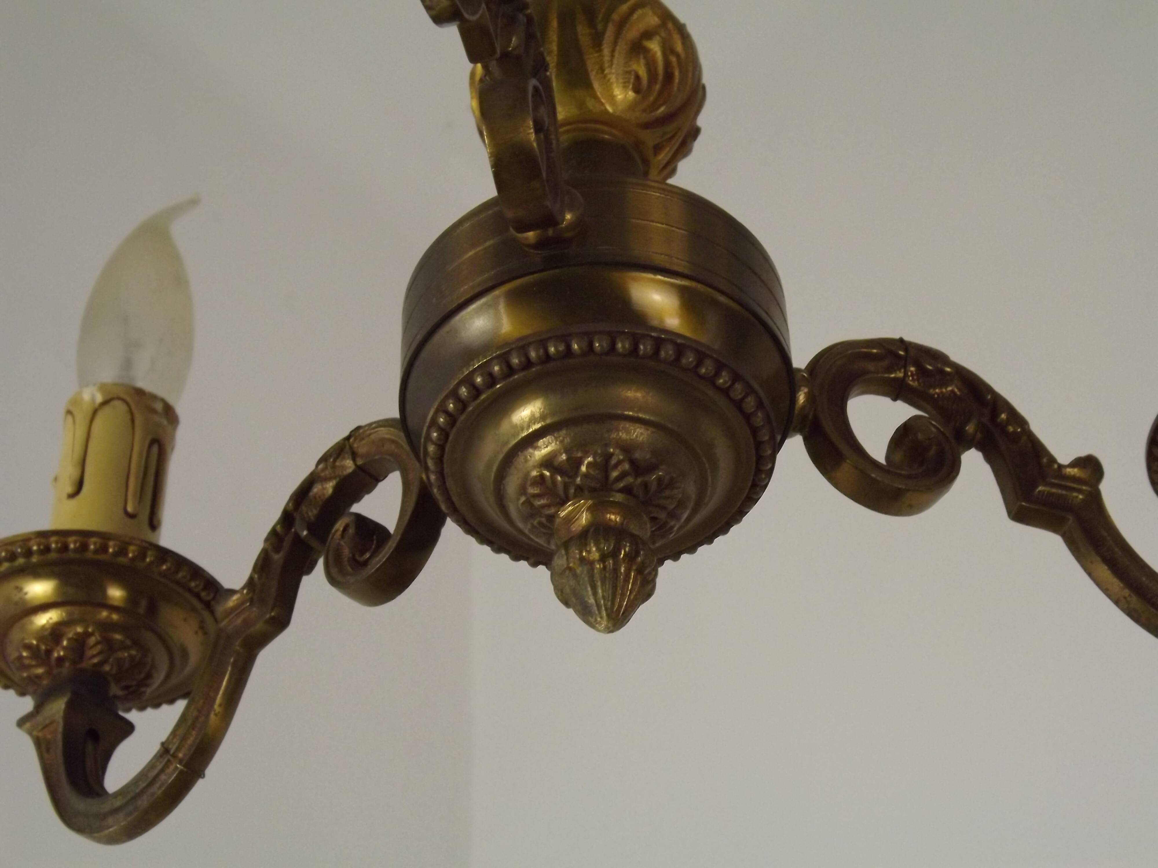 Art Nouveau bronze chandelier with 3 lights, France