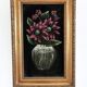 Set vintage original velvet flower oil painting, pair of flower still life art