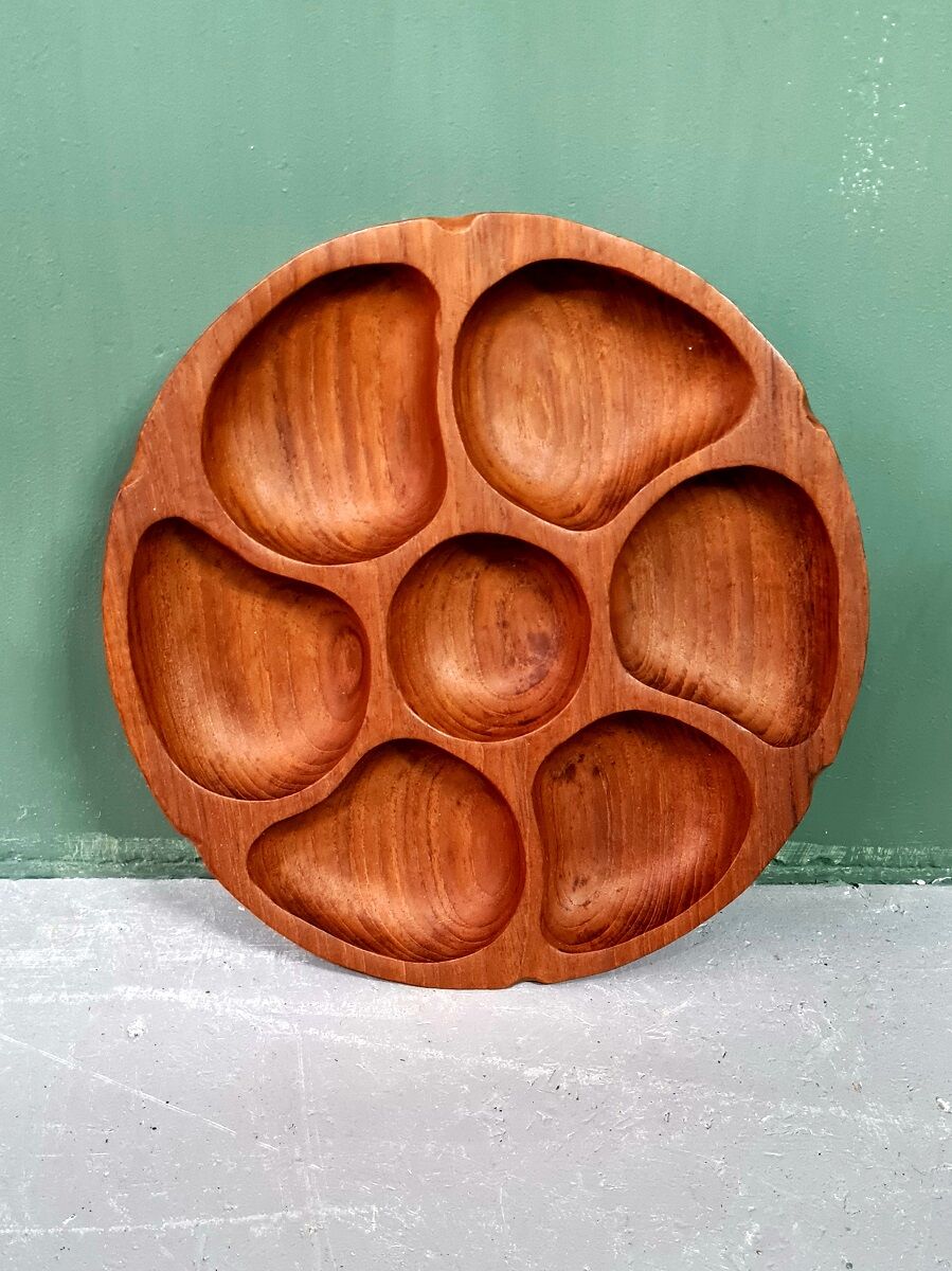 Vintage teak snack serving bowl, 1960s