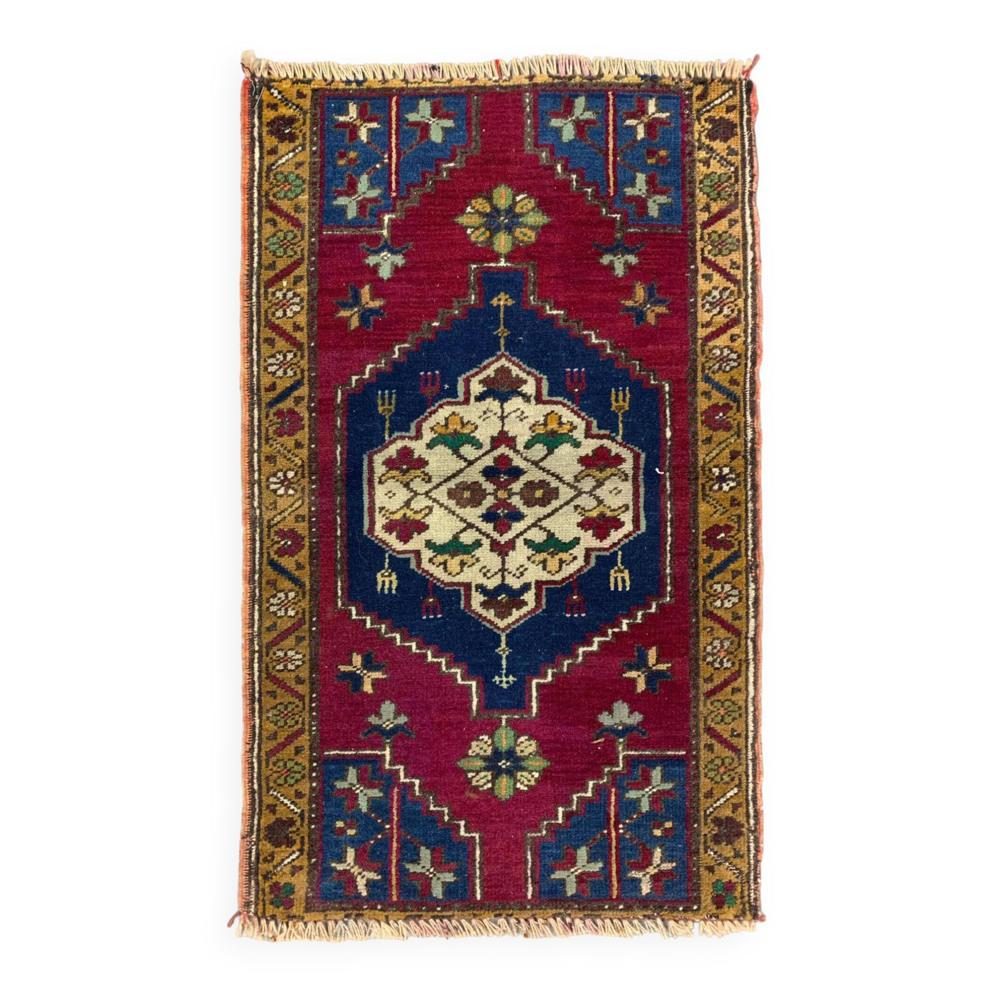 Small Vintage Turkish Rug 92x55 cm, Short Runner, Tribal, Shabby, Mini Carpet