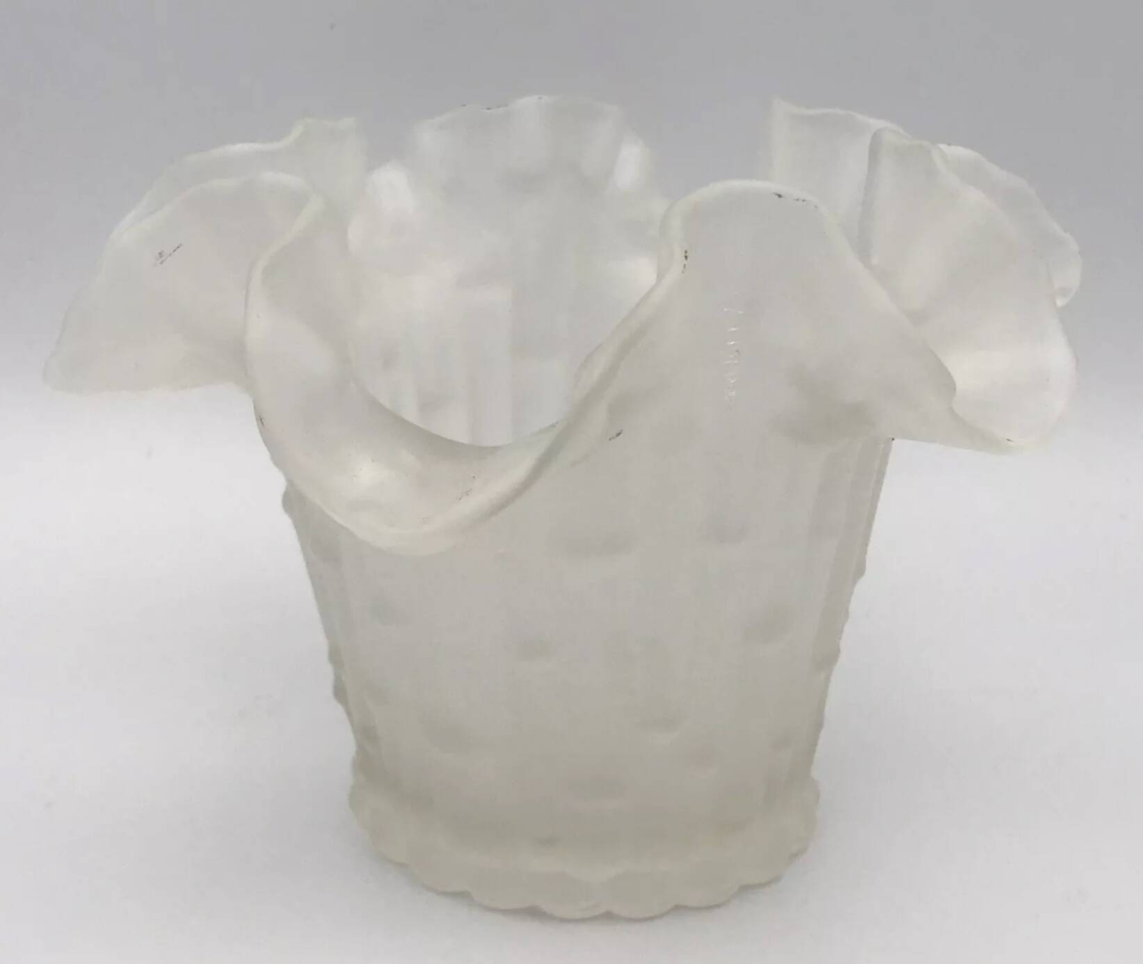 Vintage frosted glass vase from Italy in a tulip shape with a flared rim.