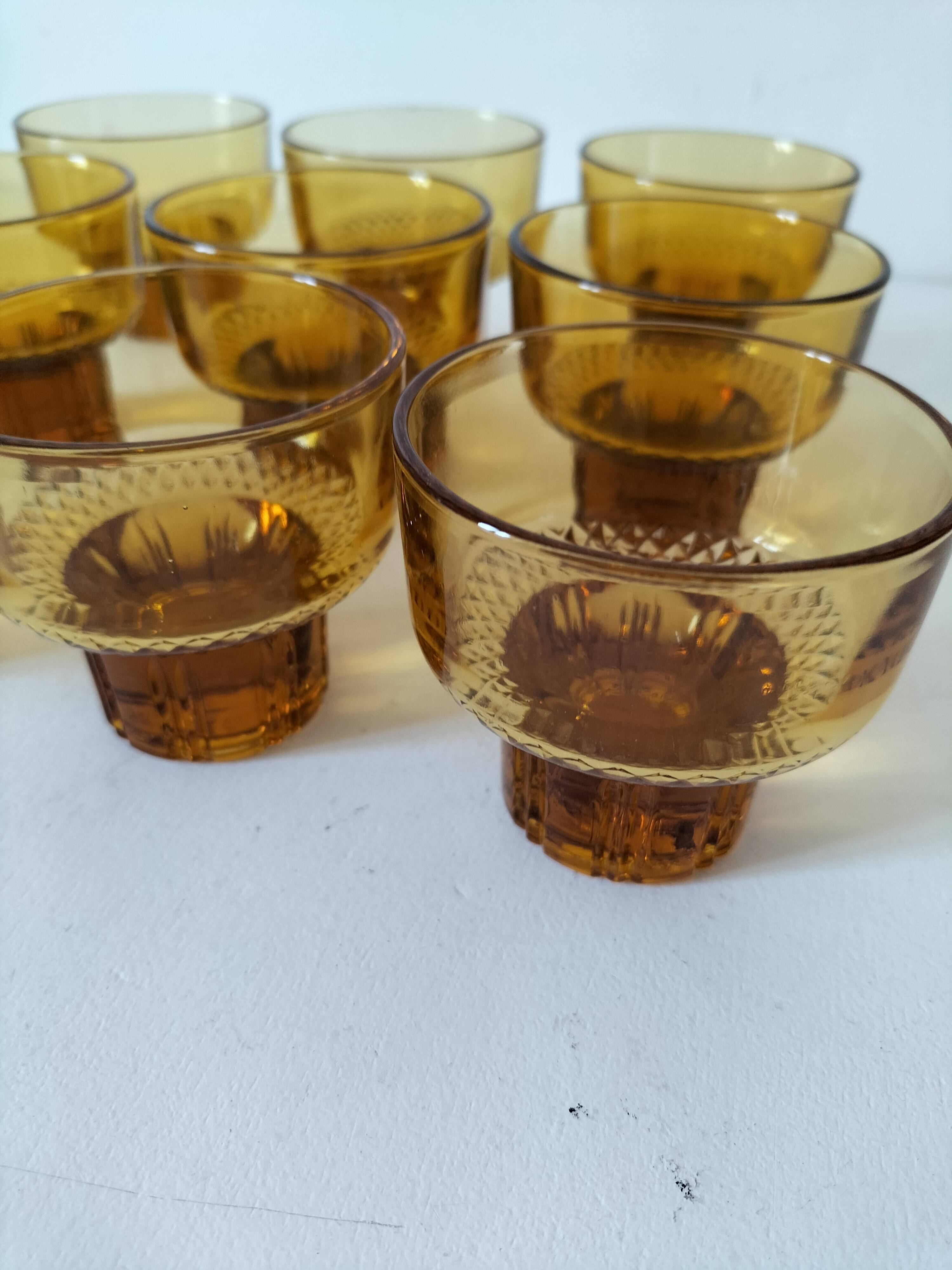 Vintage amber pressed glass glasses