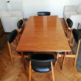 Teak table and 6 chairs, Scandinavian type, 1965
