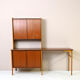 Scandinavian desk with bookcase and compartment with sliding doors