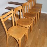 Set of 6 Baumann chairs, light beech, 1960