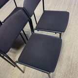 Set of 4 Gijs Van Der Sluis chairs aubergine fabric black steel legs 70s Netherlands