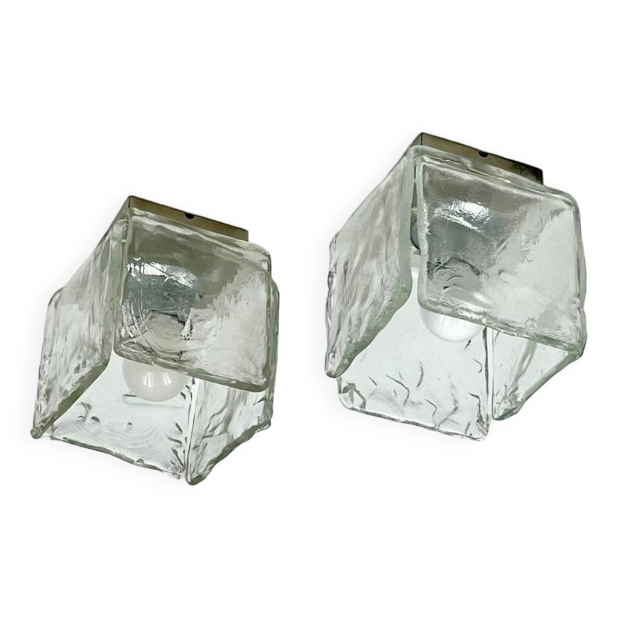 Vintage 70s Handmade Murano Ice Glass Wall or Ceiling Lamps by Toso