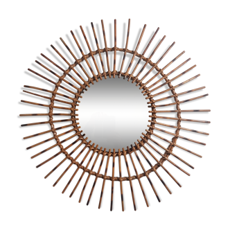 Miroir soleil vintage en rotin 60 cm