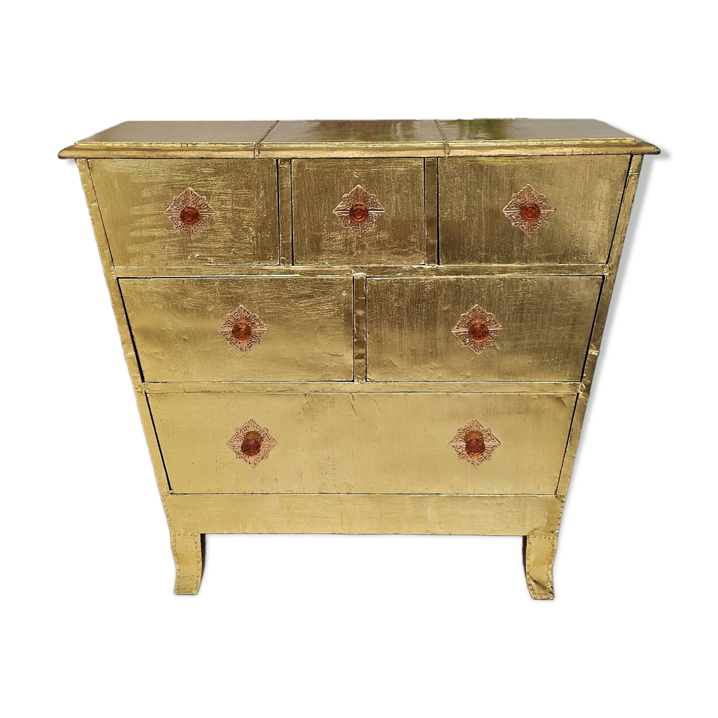 Handcrafted commode fully dressed in brass, original piece and