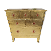 Commode artisanale entièrement habillée de laiton, pièce originale et