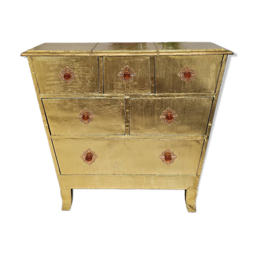 Handcrafted commode fully dressed in brass, original piece and